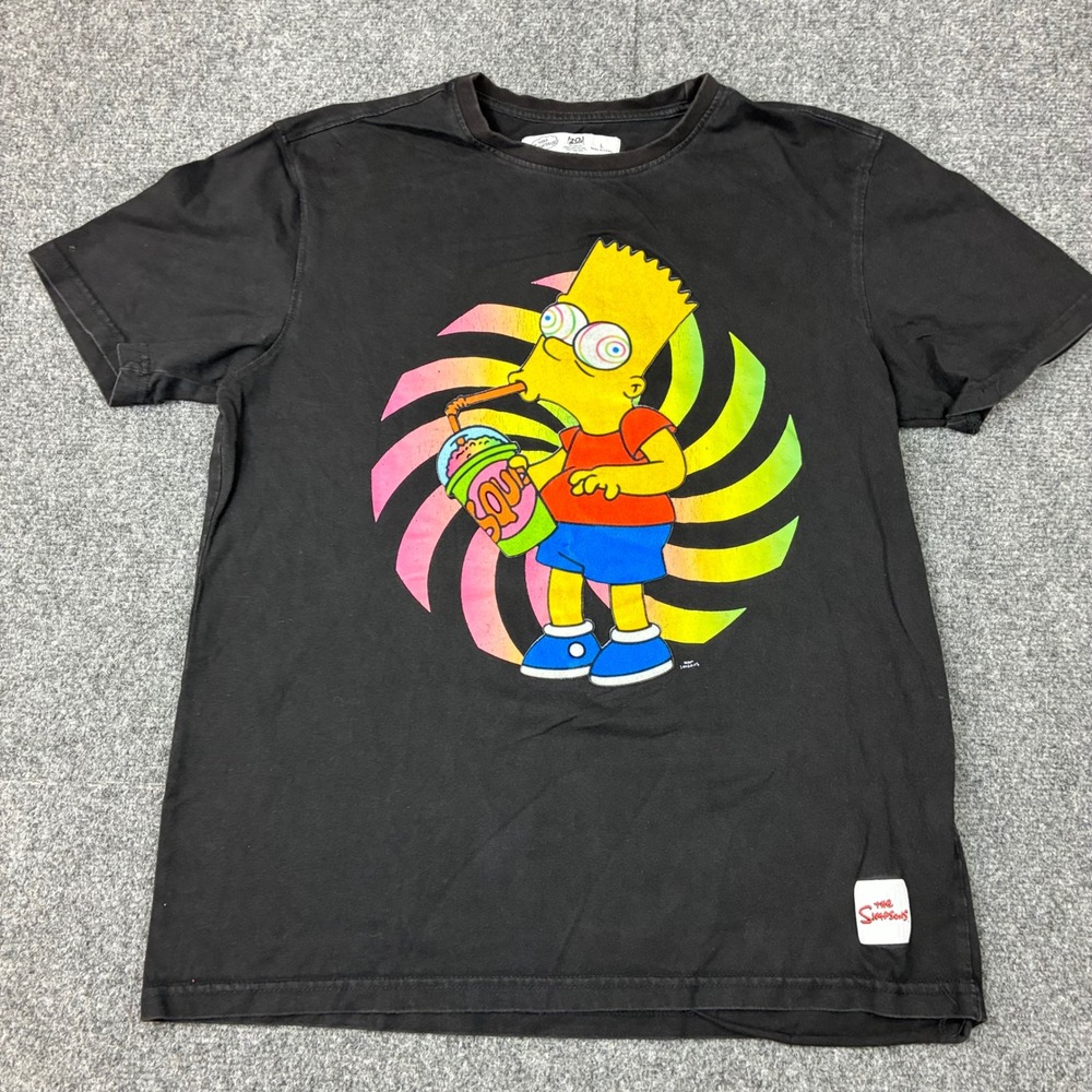 The Simpsons Bart Simpson Trippy Graphic Design Shirt Black Mens Size Large